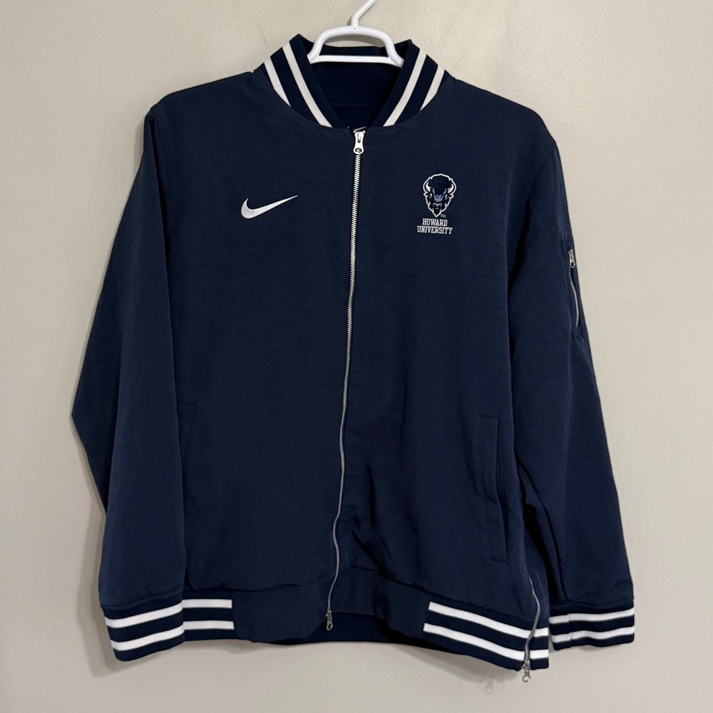 Nike Mens XL Howard University Bison Full Zip Blue Fleece Bomber Jacket - Picture 2 of 9